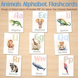 Animal Alphabet Flash Cards: Pastel Montessori ABC Cards (Digital Download)