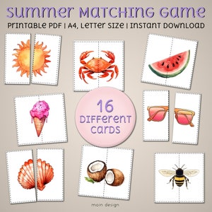 Summer Matching Game: Toddler Puzzle, Preschool Activity (Digital Download)