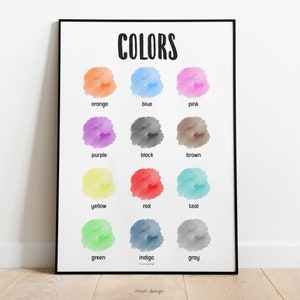 Watercolor Colors Poster: Montessori Classroom Decor (Digital Download)