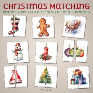 Weihnachts-Matching-Spiel für Kleinkinder, Puzzle für Kinder, Kleinkind-Aktivität, Vorschulaktivität, Lernspiel, druckbares Memory-Spiel