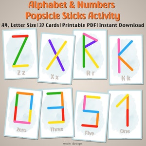 Alphabet & Numbers Popsicle Sticks Activity, Craft Sticks, Montessori Game For Toddlers, Preschool Printables, Homeschool Resources For Kids