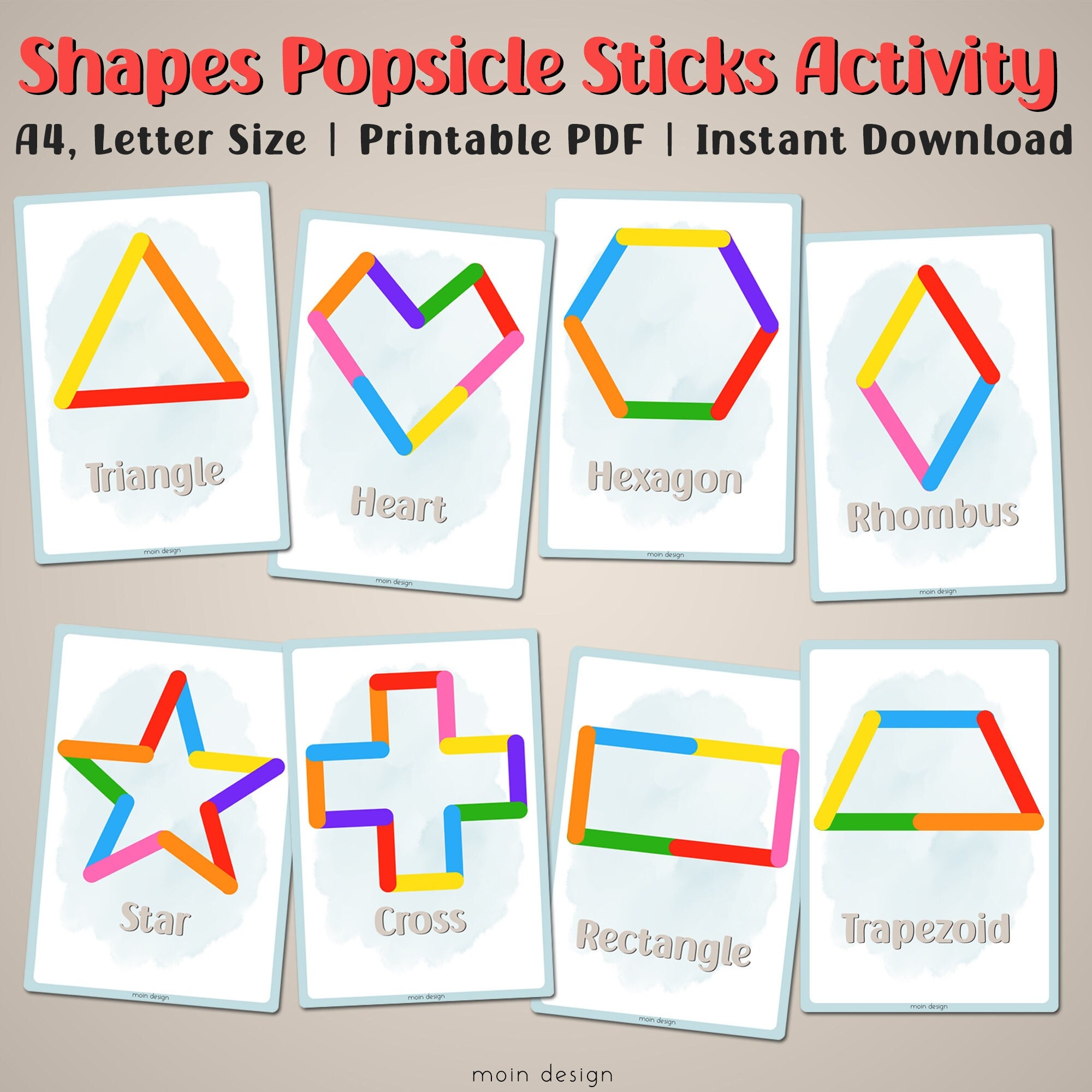 Shapes Popsicle Sticks Activity: Montessori Toddler Game (Printable PDF)