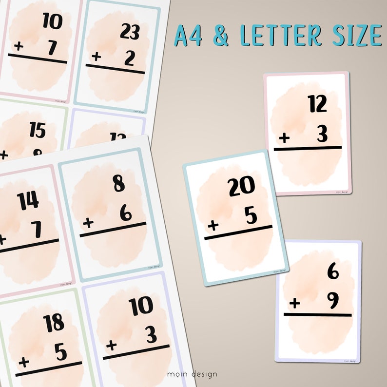 Addition Practice Flash Cards, Printable Math Activities, Montessori ...