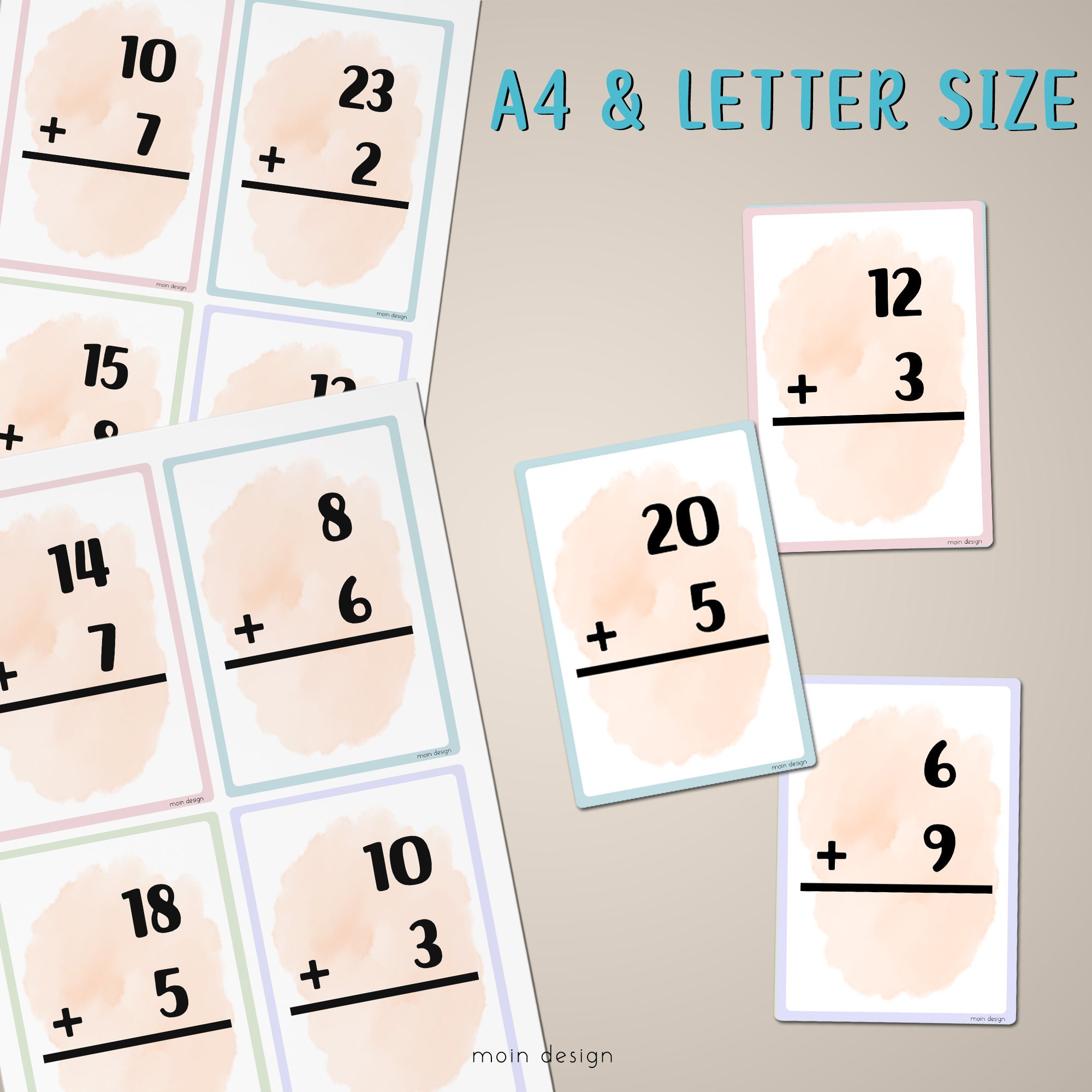 Addition Practice Flash Cards, Printable Math Activities, Montessori ...