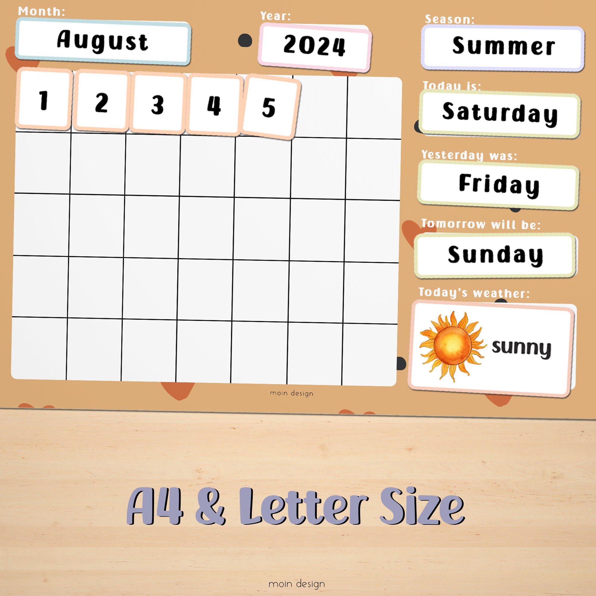 Printable Daily Kids Calendar, Montessori Materials, Kids Wall Calendar ...