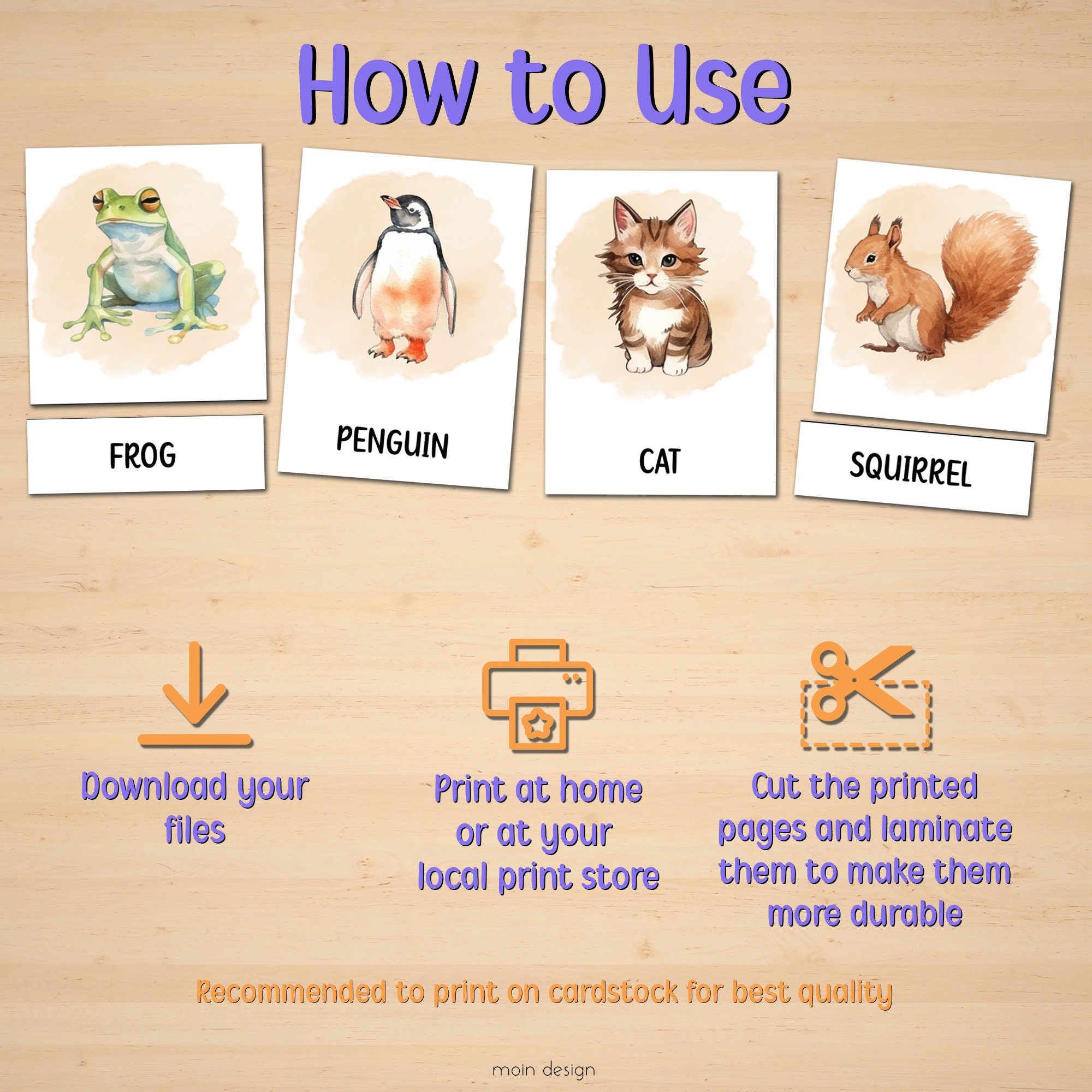Animals Flash Cards, Preschool Activity, Printable Montessori Cards ...