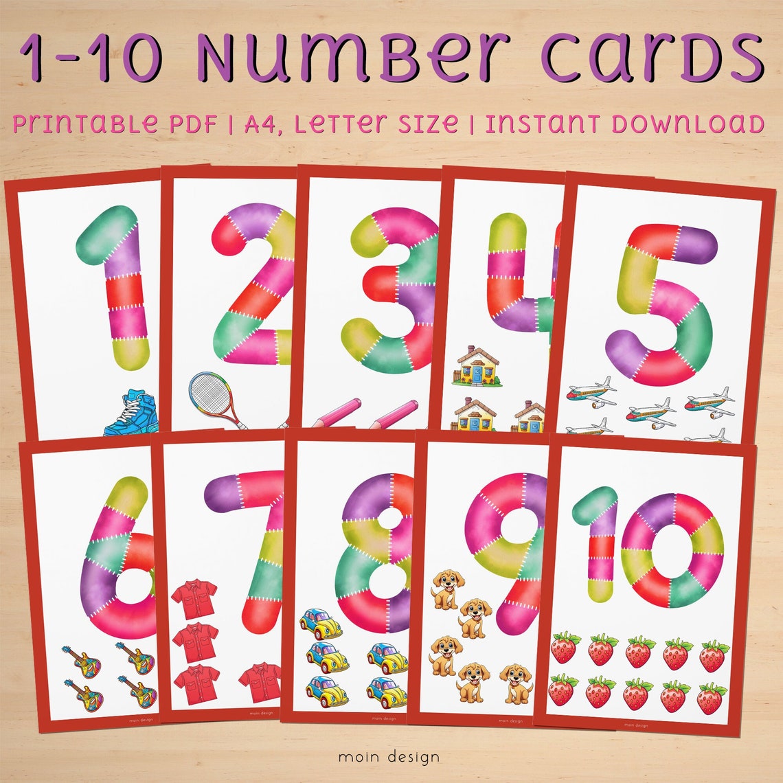 Printable Number Tracing Cards, Number Posters, Learning Activity