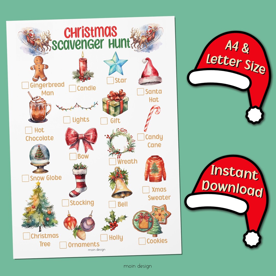 Christmas Scavenger Hunt for Kids: Printable Holiday Game (PDF Download ...
