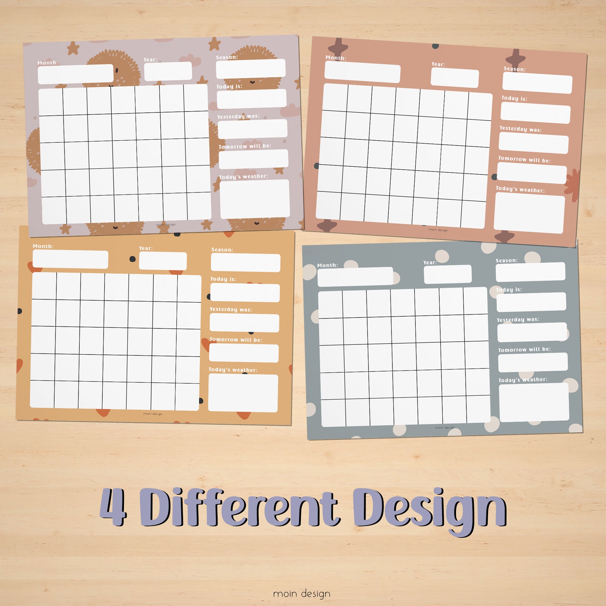 Printable Daily Kids Calendar, Montessori Materials, Kids Wall Calendar ...