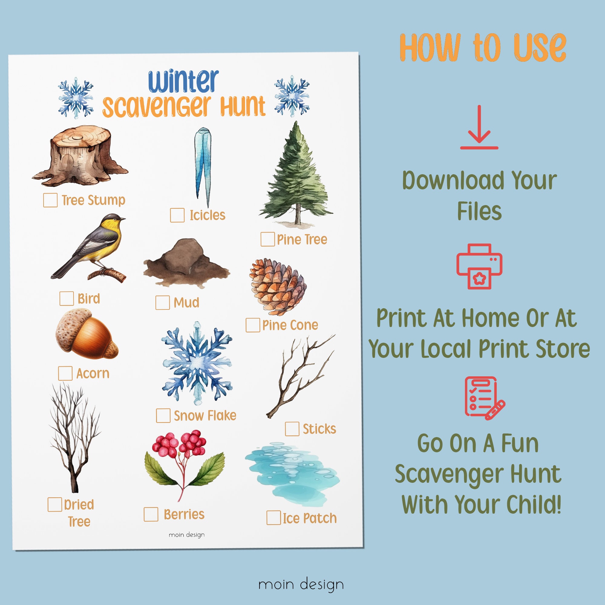 Printable Winter Scavenger Hunt for Kids, Winter Games for Kids, Party ...