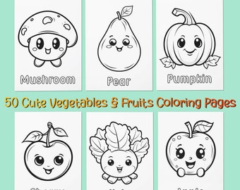 Páginas para colorear de frutas y verduras para niños en edad preescolar (PDF)