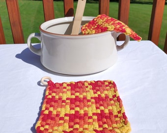 Handmade Loom Woven Potholders, Hot Pads, Autumn Leaves Series, 100% Cotton, Autumn Decor, Farmhouse Decor, Housewarming / Hostess Gift