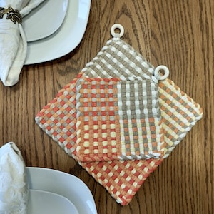 Handwoven Cotton Potholder, Pumpkin Pie Series, Fall Thanksgiving Decor