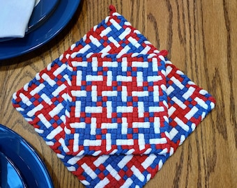 Agarradera de algodón tejida a mano, americana, rojo, blanco y azul, decoración patriótica