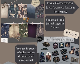 Printable Junk Journal Pages & Ephemera in Dark Cottagecore Theme | Gothic Junk Journal | Ephemera Printable | Scrapbook Dark Academia Style
