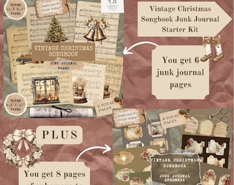Printable Christmas Junk Journal Kit | Songbook | Junk Journal Printable | Vintage | Scrapbook | Ephemera | Digital Junk Journal Pages