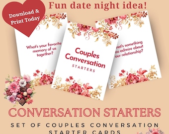 Printable Couples Conversation Starters | 30 Question Cards for Lovers | Valentines Gift | Date Night Game Printable | Couples Question Card