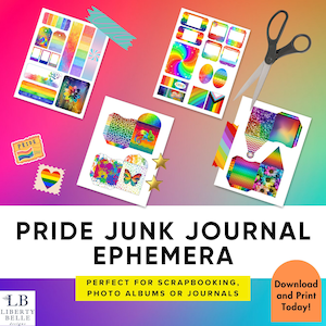 Afdrukbaar Pride Junk Journal kortstondige | LGBTQ+-scrapbooking | Pride-briefpapier afdrukbaar | Regenboogverschijnselen | Afdrukbaar LGBTQ-junkjournaal