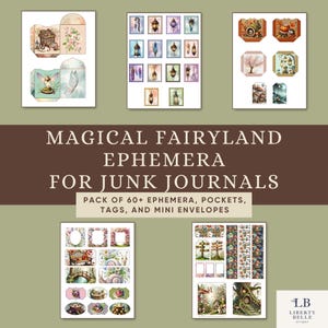 Imprimable Magical Fairyland Junk Journal Ephemera | Éphémères de scrapbooking mystique | Journal des fées à imprimer | Étiquettes magiques pochettes cartes