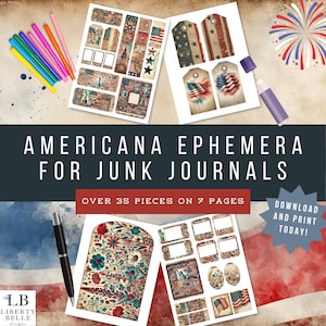 Printable Vintage Americana Junk Journal Ephemera | Patriotic Postcards Tags Folios | Americana Scrapbooking | Patriotic Ephemera Printable