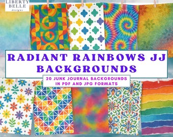 Radiant Rainbow Junk Journal Backgrounds | 20 Printable Pages | 8.5x11" PDF & JPG | Pride Scrapbook Journal Paper | Rainbow Paper Pack