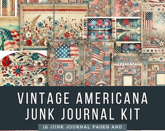 Printable Vintage Americana Junk Journal Pages Ephemera Cover | Patriotic Scrapbook Printable | Americana Journal Pages | Vintage Tags Cards