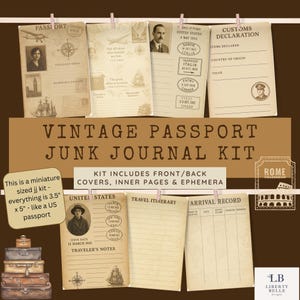 Kit de Mini Diário Vintage para Passaporte | Páginas de Diário Imprimíveis de 3,5x5" + Objetos | Mini Diários Imprimíveis | Kit de Diário de Viagem em PDF