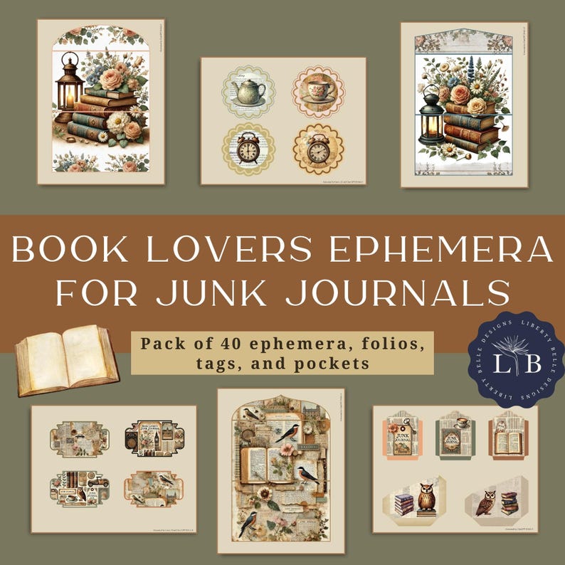 Printable Book Lover's Junk Journal Pages & Ephemera | Literary Vibe ...