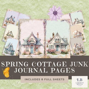 Page de journal indésirable sur le thème du chalet lunatique imprimable | Ensemble de 8 pages pliées en deux dans des tons pastel avec 16 images charmantes | Journal du chalet de printemps