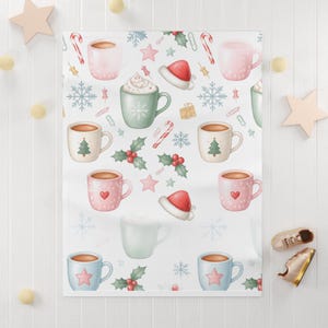 Christmas Mugs Pattern Baby Blanket | Holiday Hot Cocoa Sherpa Throw