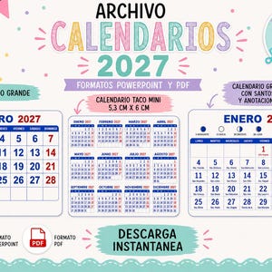 Kalender 2027 (PowerPoint und PDF) | Druckbarer Kalender 2027 | Großer und kleiner Kalender | Kalender 2027 mit Heiligen