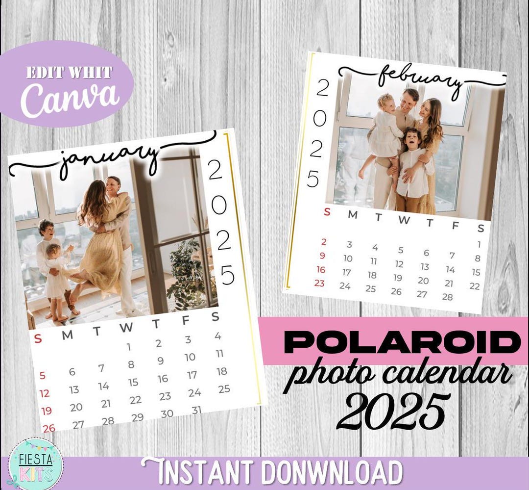 Polaroid Photo Calendar 2025 Editable Canva / Mini Polaroid Calendar