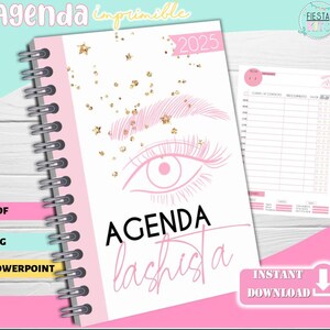 Fichier numérique / Agenda Lashista 2025-26 modifiable / Agenda cils et sourcils 2025-26 / Format pour Lashista / Décalages de cils / Lash Artist