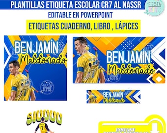 Szablon etykiety szkoły CR7 Al Nassr/naklejka CR7 Al Nassr/tag z nazwą CR7 Al Nassr/szkoła CR7 Al Nassr/Cristiano Ronaldo