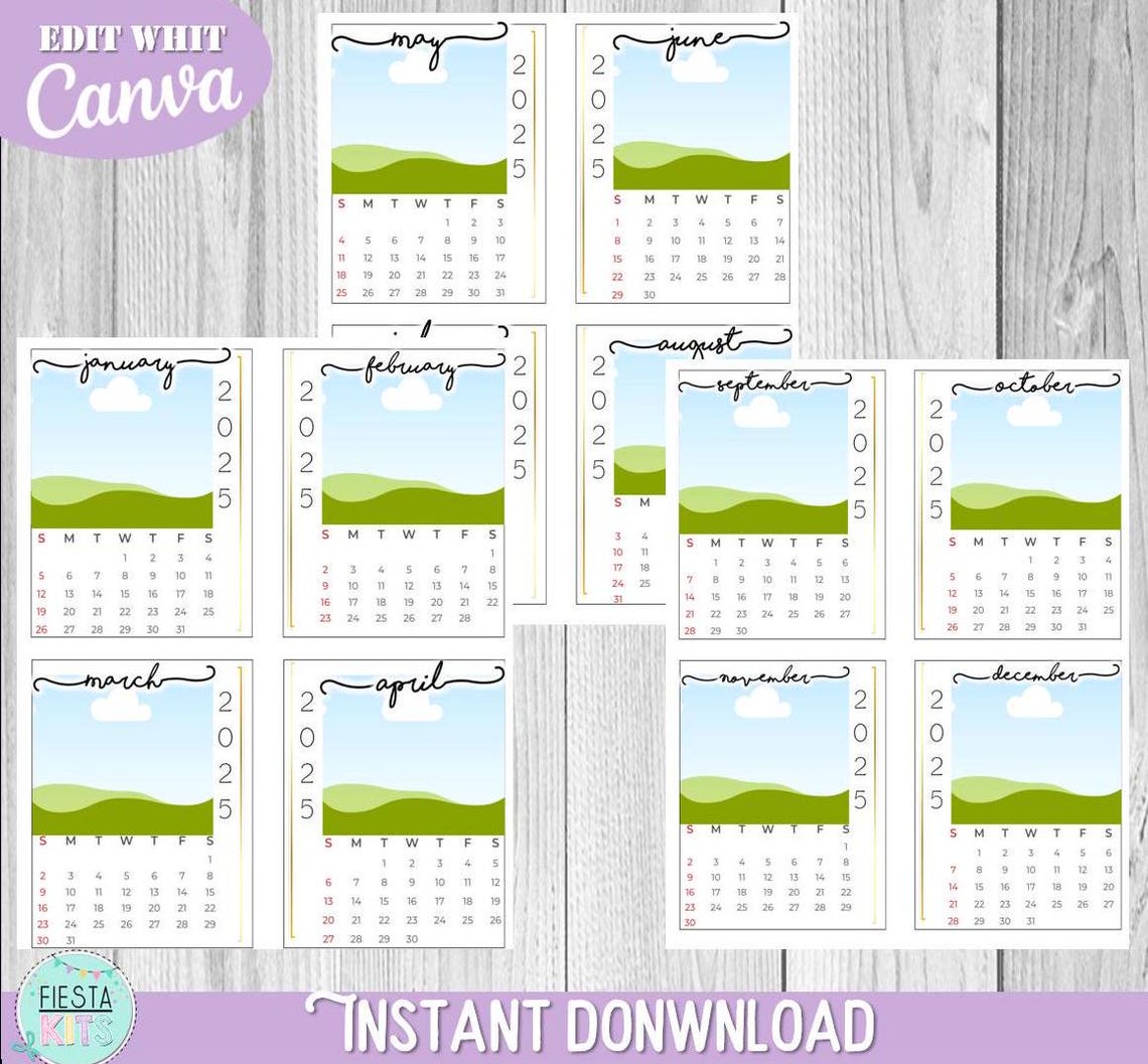 Polaroid Photo Calendar 2025 Editable Canva / Mini Polaroid Calendar