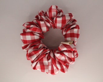 Red gingham small check hair scrunchie, back to school, spring, summer, hair band, hair tie, hair bobble, gift idea, letterbox