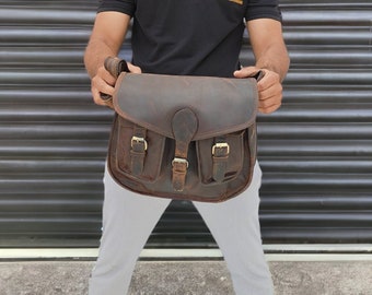 Personalized Leather Sling Bag: Vintage Buffalo Leather Crossbody