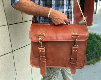 Personalized Handmade Leather Messenger Bag for Laptop Briefcase Best Computer Satchel Distressed Bag Valentine Gift men women