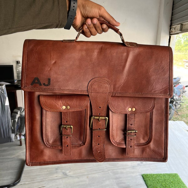 Personalized Handmade Leather Messenger Bag for Laptop Briefcase Best Computer Satchel Distressed Bag Valentine Gift men women