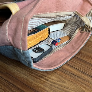 Handmade Canvas Crossbody Bag: Upcycled Vintage-Inspired Sling image 8