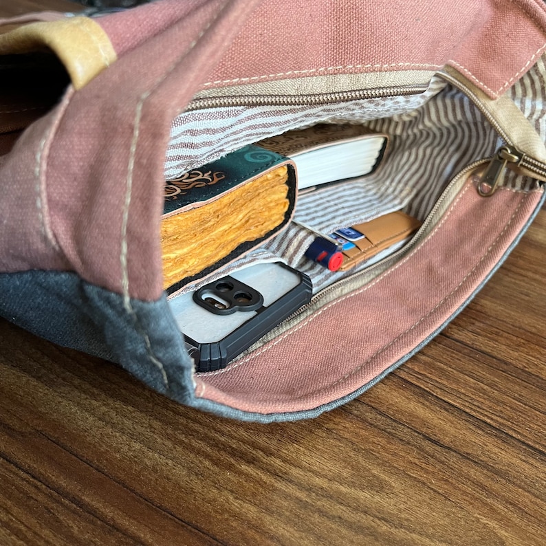 Handmade Canvas Crossbody Bag: Upcycled Vintage-Inspired Sling image 8