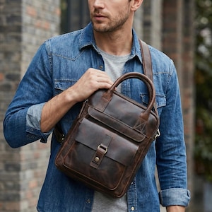 Vintage Buffalo Leather Messenger Bag: 13-inch Crossbody Sling