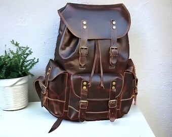 Leather laptop backpack, computer black genuine leather carrier, back pack leather laptop unisex traveling bag