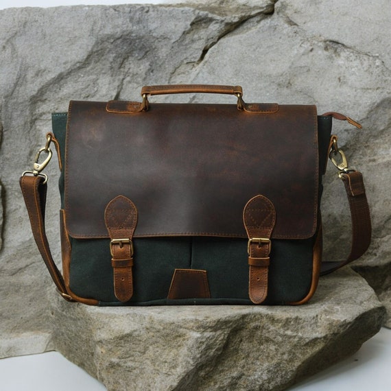 Personalized Handmade Leather Messenger Bag for L… - image 1