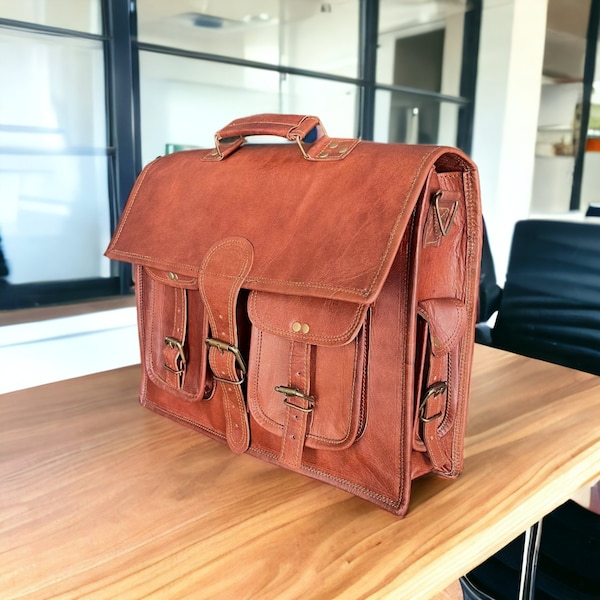 Personalized Handmade Leather Messenger Bag for Laptop Briefcase leather Satchel Distressed Bag Valentine Gift men women leather bag
