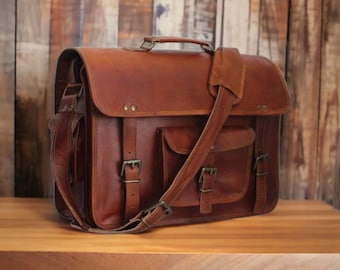 Leather laptop bag, gift for him, messenger bag leather laptop bag, leather handbag, work shoulder bag gift