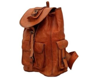 Personalized Men Genuine Leather Backpack, Handmade Laptop Messenger Bag Women, Travel Hiking College Rucksack For Men & Women