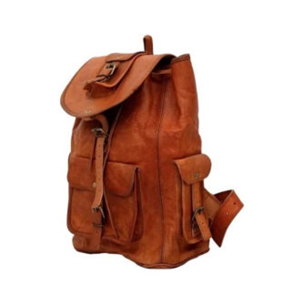 Personalized Men Genuine Leather Backpack, Handmade Laptop Messenger Bag Women, Travel Hiking College Rucksack For Men & Women