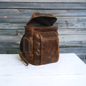 Leather laptop backpack, computer black genuine leather carrier, back pack leather laptop unisex traveling bag image 4
