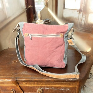 Handmade Canvas Crossbody Bag: Upcycled Vintage-Inspired Sling image 5